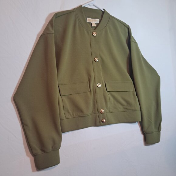 MICHAEL KORS Bomber Jacket Womens Size S Green Long Sleeve Lightweight NWT $135 - Picture 3 of 8